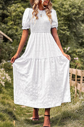 Vestido verde midi de manga corta con corte en A